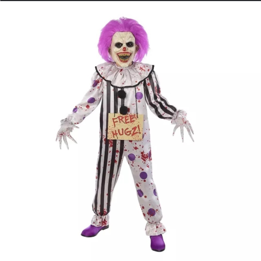 Spirit Halloween Hugz the Clown Costume Size Child XL 14-16. Item# 01439629.
